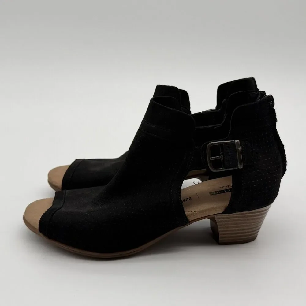 Clarks Valarie Kimble‎ Black Suede Open Toe Bootie size 8.5